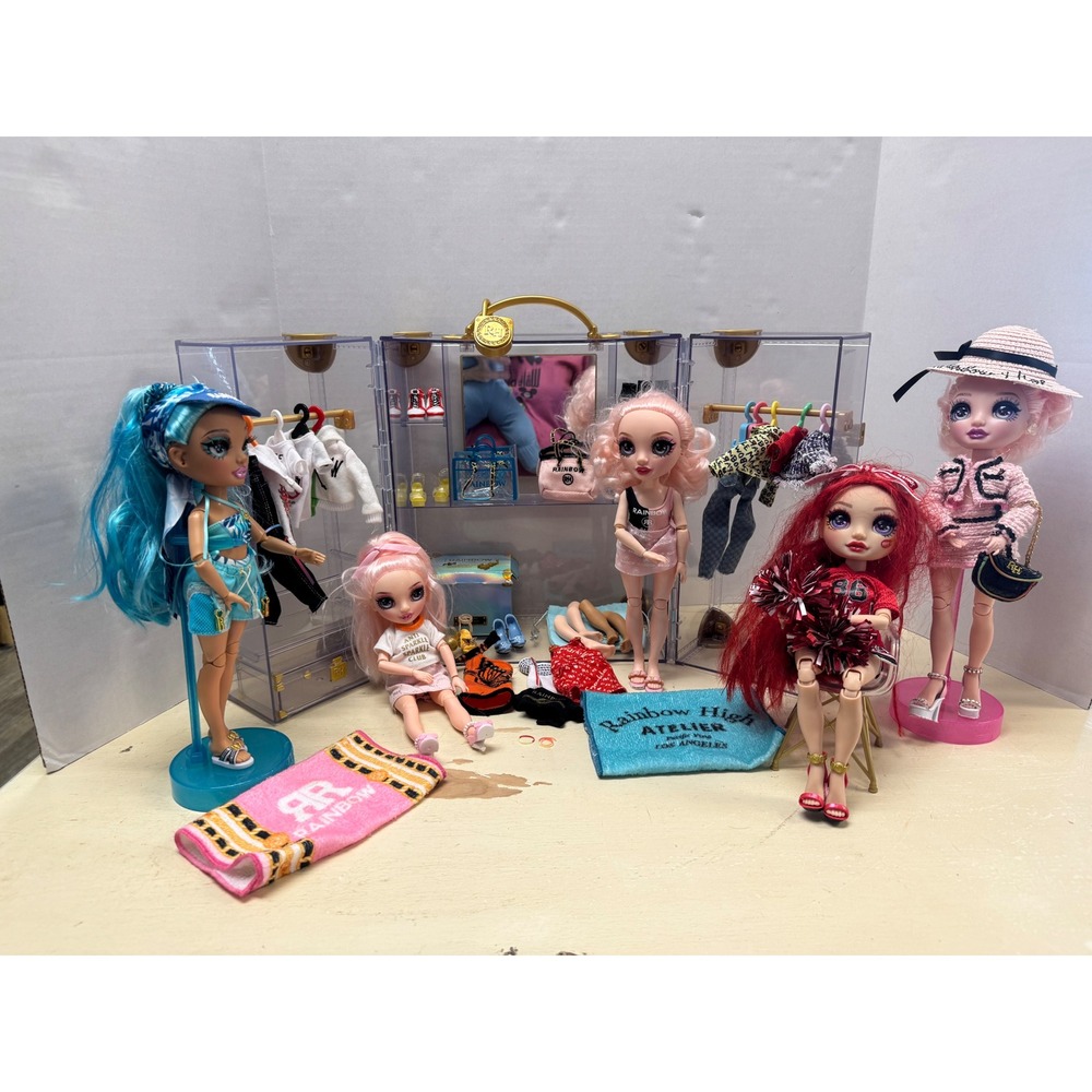 Rainbow High Doll Lot 5 Dolls Deluxe Fashion Closet Clothes Shoes Accessories